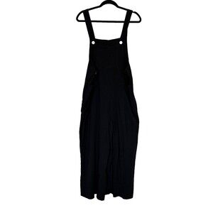 Oversized Cotton Linen Blend Knit Patch Pockets Wide Overalls Jumpsuit Size Med